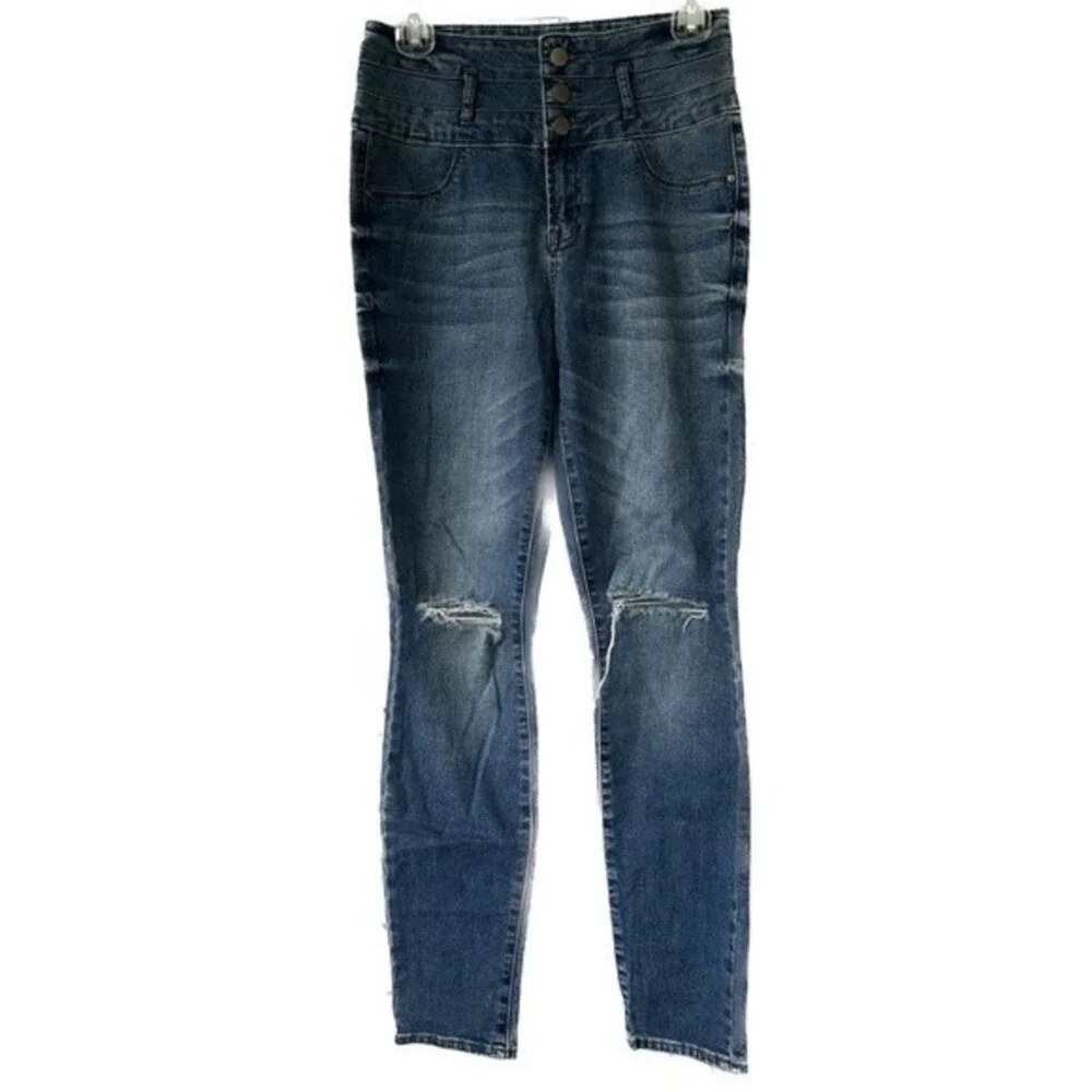 Refuge Women's High Waist Rise Jegging Skinny Distressed Stretch Denim Jeans 6